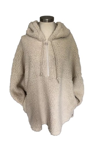 NWT Victoria’s Secret PINK Half Zip Hooded Sherpa Fuzzy Pullover Cream Sz Small - Picture 2 of 5