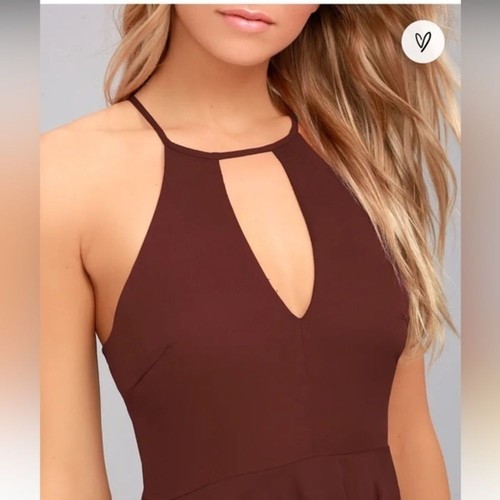 Lulus Glamorous Grace Burgundy Skater Dress Size Medium - Picture 2 of 5
