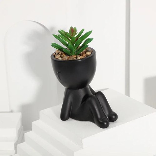 Xiya Flower Artificial Aloe Potted Plant Black Miniature Character Pot Fake Pott - Picture 25 of 27
