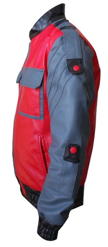 Mens Marty Future Mcfly Faux Leather Jacket Costume Outwear Halloween - Picture 2 of 4
