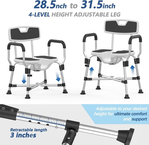 Heavy Duty Shower Chair for Inside Shower U-shape Shower Stool with Arms & Back - Picture 5 of 6