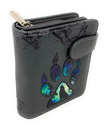 Shag Wear Wolf Paw Wallet for Women Vegan Faux Leather 4.5" Dark Grey - Picture 1 of 1