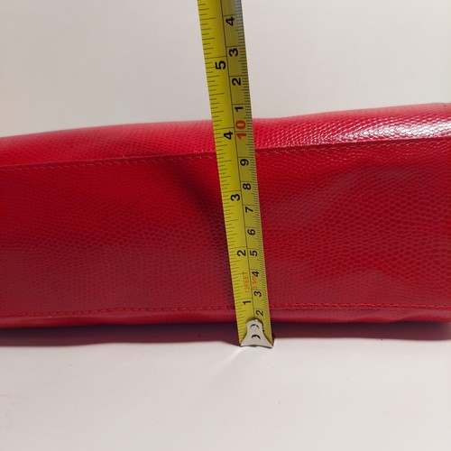 Giorgio Beverly Hills Handtasche rot Kunstleder Bambusriemen kleine Beschädigung - Bild 20 von 20