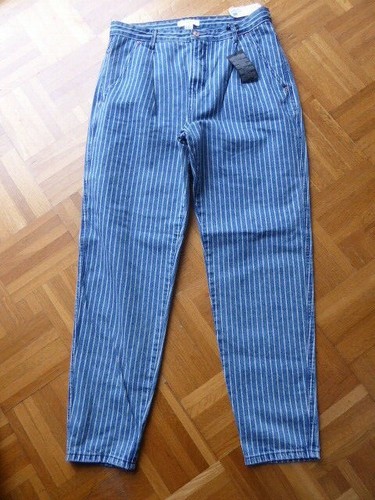 Pantalon boy friend pinces rayures tennis taille haute coton T 40 US 30  NEUF - Imagen 4 de 9