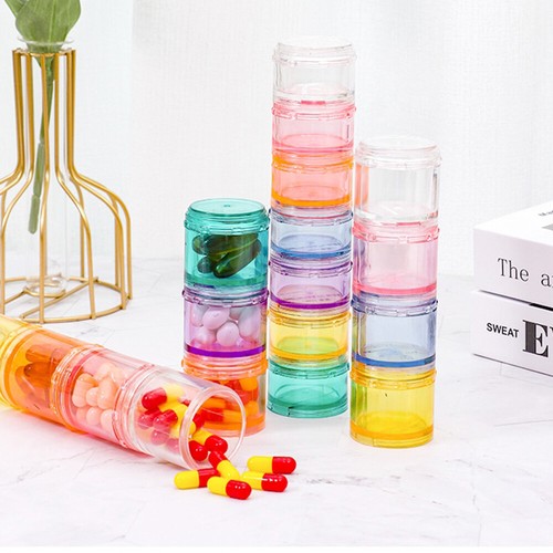 7 Day Weekly Medicine Tablet Pill Box Organizer Round Stackable Container - - Picture 3 of 20