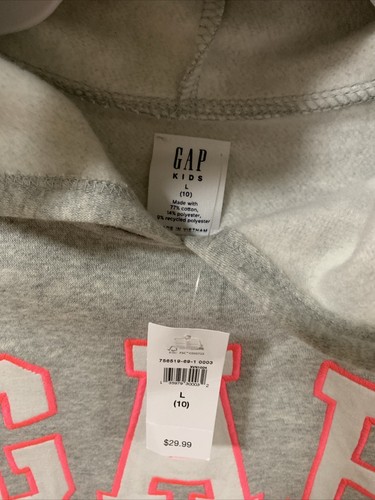 Gap Sweatshirt Hoodie NEW Gray With GAP Embroidered Girls Size 10 Large NWT - Picture 3 of 4