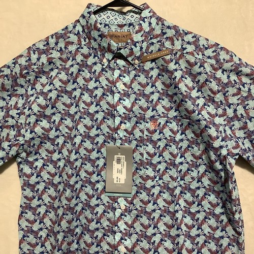 ARIAT Wrinkle Free Wrigley Classic Fit Shirt Mens L Short Sleeve Hawaiian NWT - Picture 2 of 12