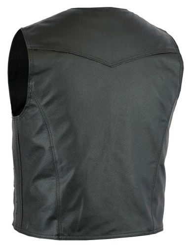 Mens Classic Motorcycle Biker Black Leather Fashion Waistcoat Vest - Top Grain - Picture 17 of 18