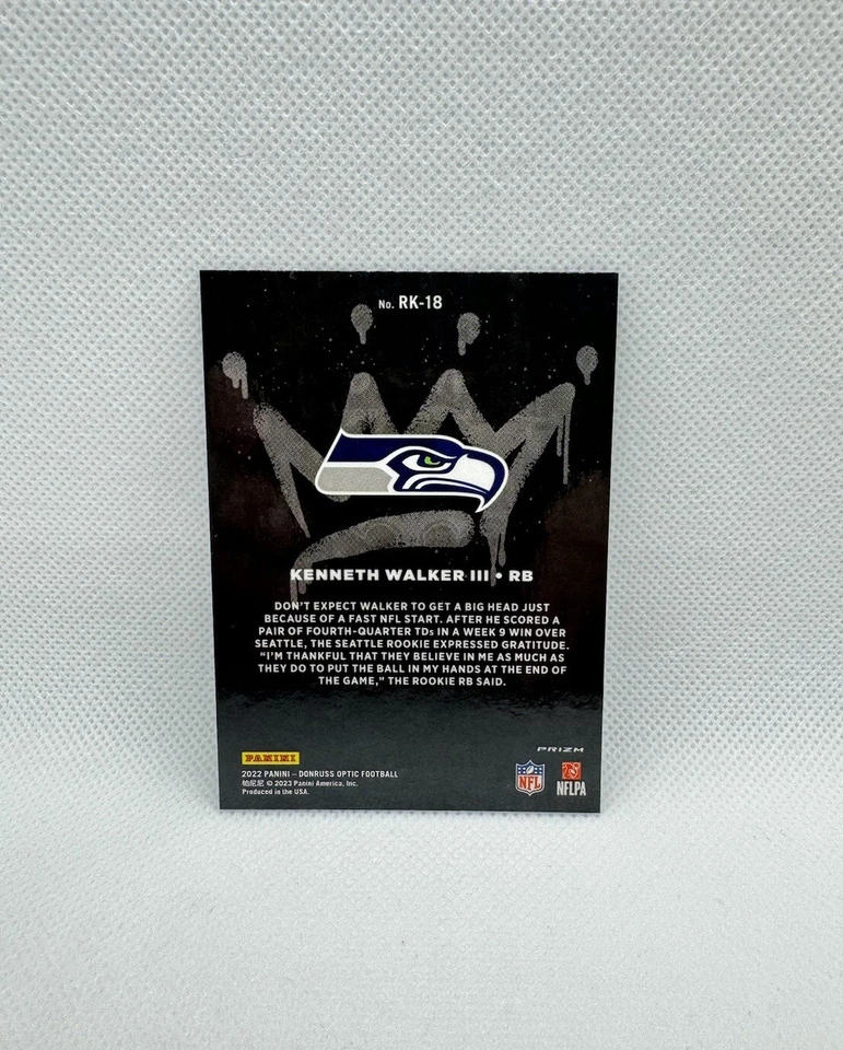 KENNETH WALKER III 2022 DONRUSS OPTIC ROOKIE KINGS RC #RK-18 CASE HIT SSP - Image 2 of 2