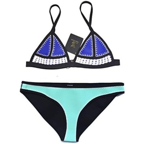 Women's Wet suit Neoprene Bikini Stitch Crochet Triangle Top Brazilian Swimsuit - Picture 11 of 40