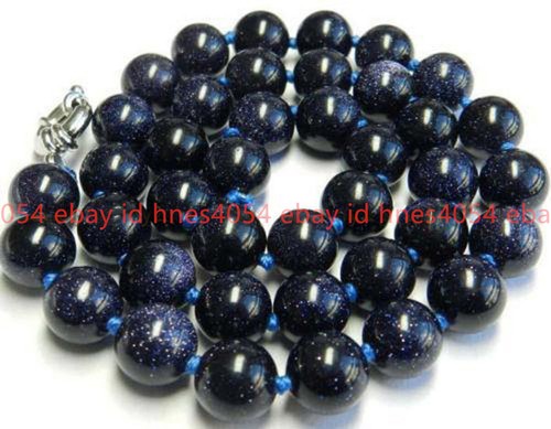 Echte natürliche 10 mm blaue Galaxie Sonne Sandstein Edelstein Perlen Halskette 18 Zoll - Bild 4 von 12