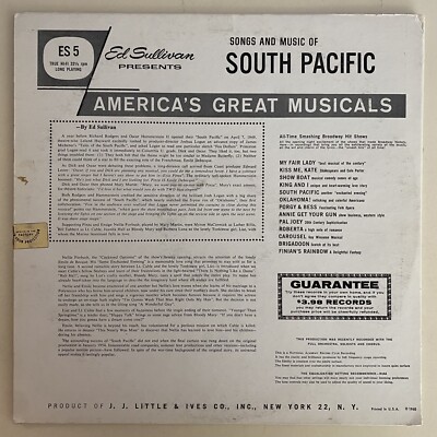 古い 南米の音楽レコード LP Vintage Vinyl 33 1/3 RPM LP Record Album: South Pacific, Ed