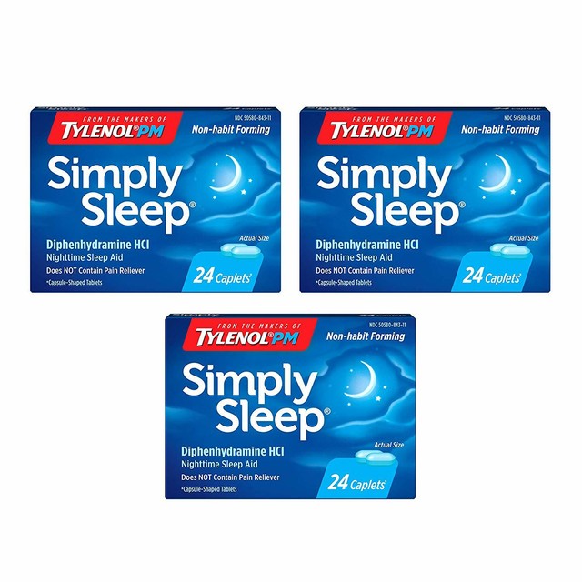 4 TYLENOL PM Simply Sleep Nighttime Sleeping Aid 25mg 24 Caplets EA See