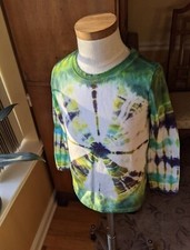Child Long Sleeve Tie Dye T-Shirt XS 4-5 Kids Cotton Green Yellow White