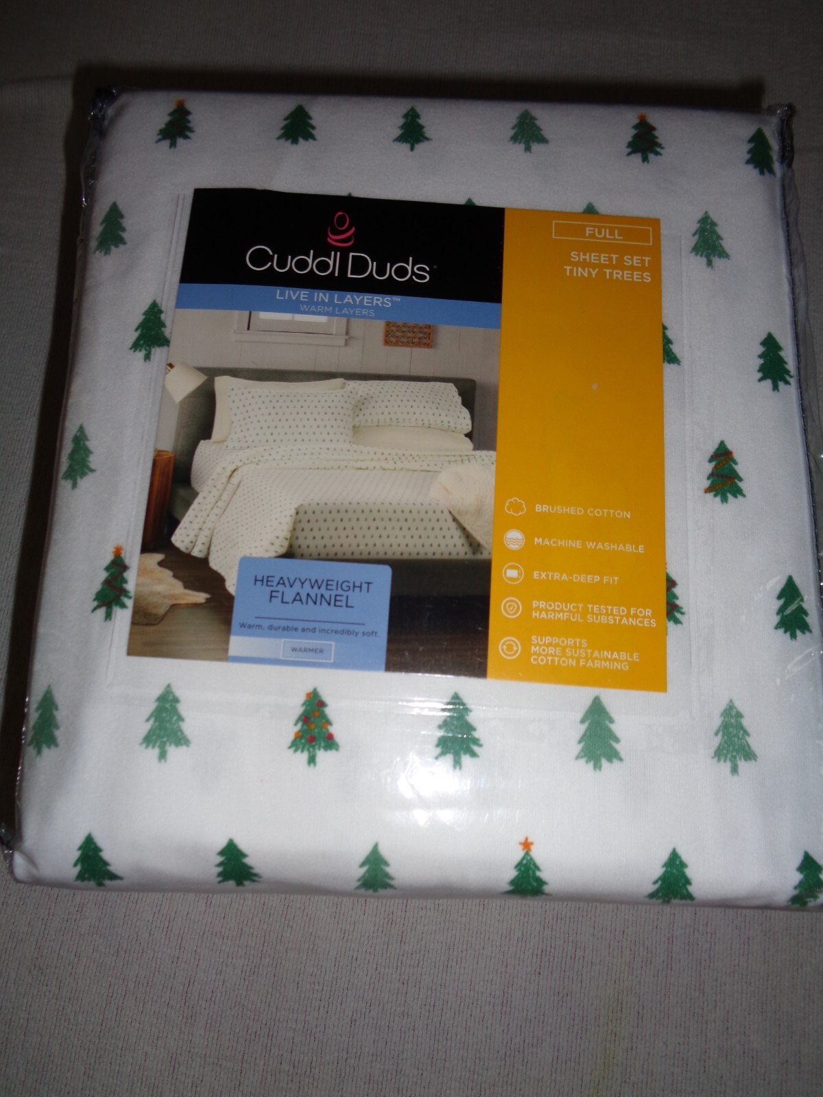 Cuddl Duds FULL XDeep HEAVYWEIGHT flannel sheet set TINY TREES eBay