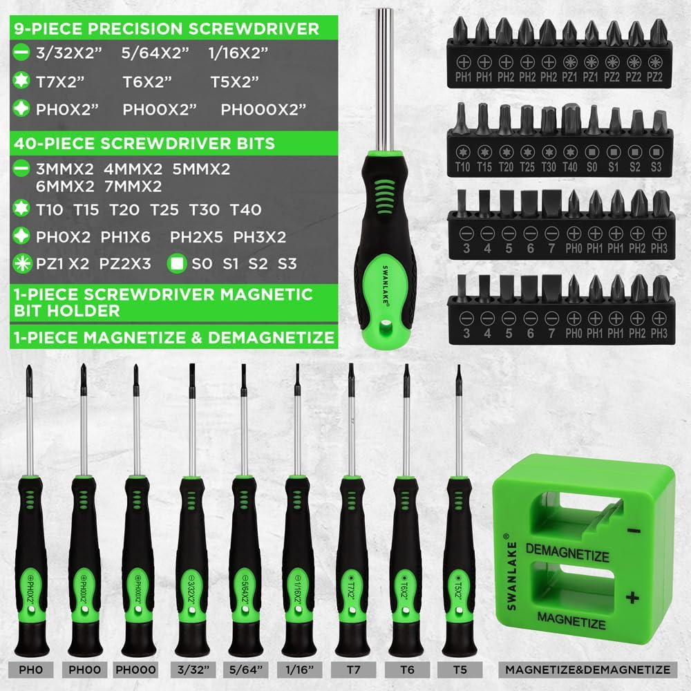SWANLAKE 86PCS Magnetic Screwdriver Set,Includes Slotted