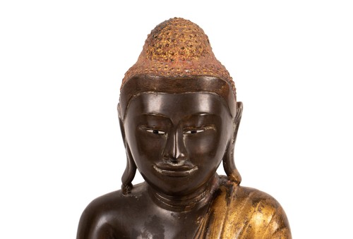 Antiker , Sitzender Buddha (Sieger über Mara). Vergoldete Bronze. Burma 19. Jh. - Bild 2 von 15