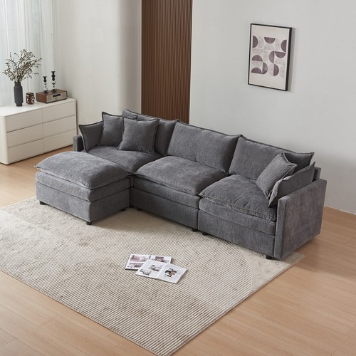 Modulares Sofa Eckcouch Modern Couch Modular Lounge Ecksofa mit Ottomane Grau - Bild 6 von 22