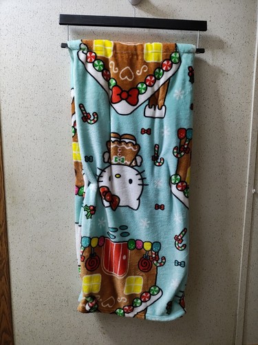 Hello Kitty Christmas Throw Blanket Gingerbread Baby Blue 50x60" Jay Franco 2024 - Picture 3 of 7