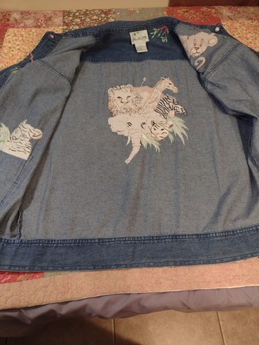 QUACKER FACTORY Embroidered Jean Jacket Animal Kingdom Themed Women's Large  - Picture 10 of 12