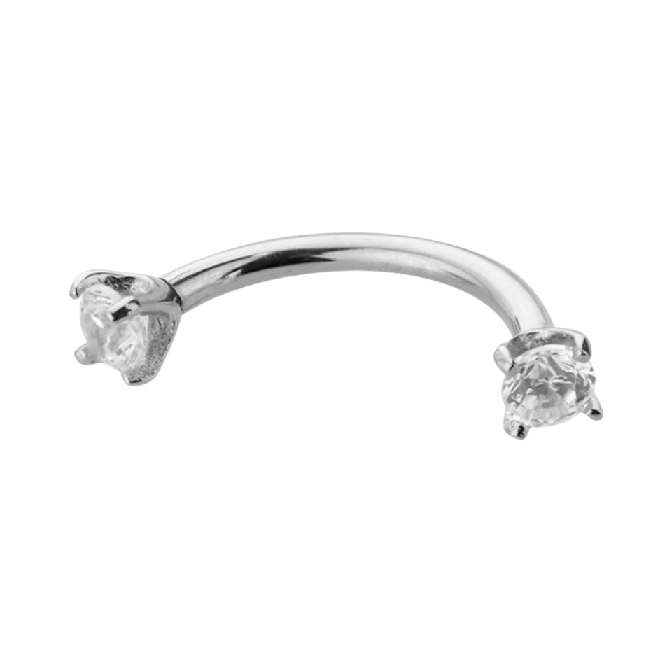 14K белое золото с натуральными бриллиантами изогнутая штанга бровь кромка ладья 16G - Изображение 2 из 2