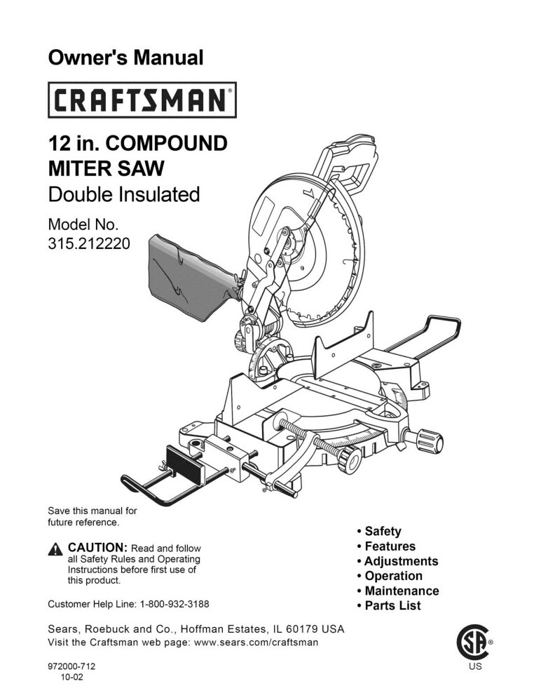 Craftsman 315.212220 Miter Saw Owners Instruction Manual eBay