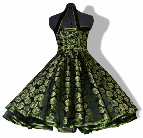 50er Petticoatkleid festlich grüne Rosen glänzend Jugendweihe Party Abiball - Bild 2 von 2