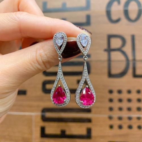 Red Crystal Pendant Women Gift Set Floral Gemstone 925 Sterling Silver - Picture 3 of 5