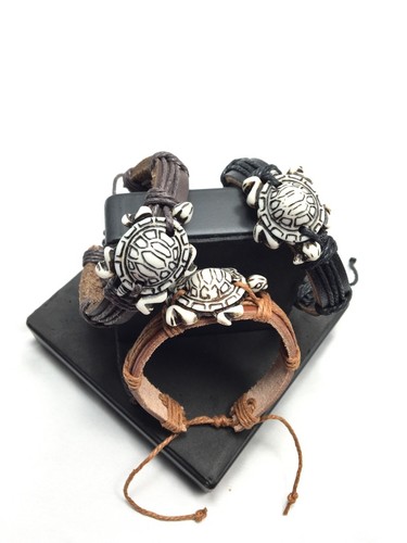 Pulsera ajustable de cuero con dije de tortuga marina nueva tribal surfista moda étnica - Imagen 4 de 24