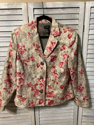 Vintage Floral Red/Tan Casual Work Career Victorian Rose Womens Blazer Jacket L - Picture 3 of 5