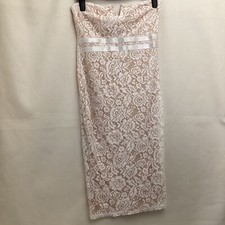 Pink Boutique Nude & White Lace Bandeau Bodycon Midi Dress Size 12