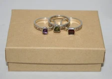 Silpada Gemstone Peridot Garnet Amethyst Etched Band Stacking Rings R0455 Size 6