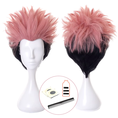 Jujutsu JJK Anime Itadori Yuji Cosplay Wig Rose Net Synthetic Fiber Adjustable S - Picture 2 of 13
