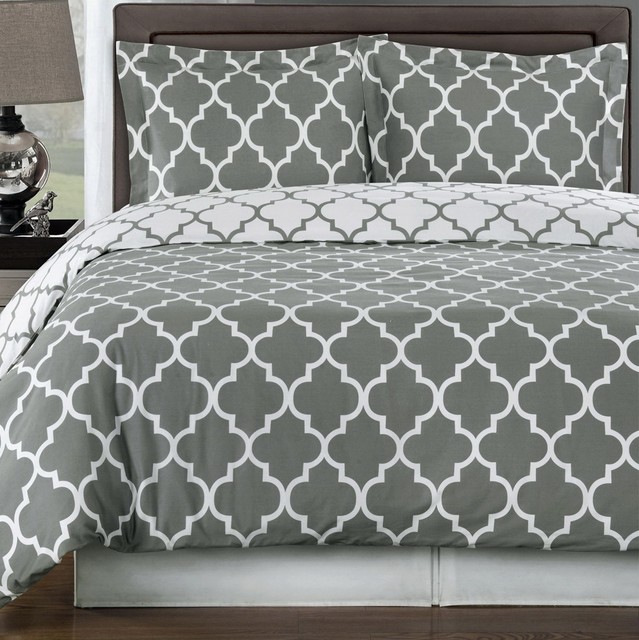 Bulutu Forest Tree Print Kids Bedding Cover Set Full Grey Duvet