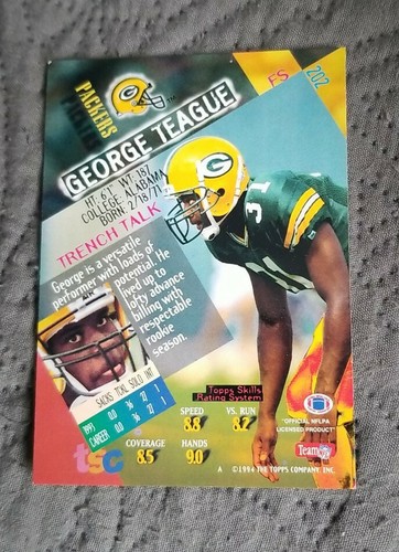 1994 Stadium Club Football Card #202 George Teague - Green Bay Packers - Picture 2 of 2