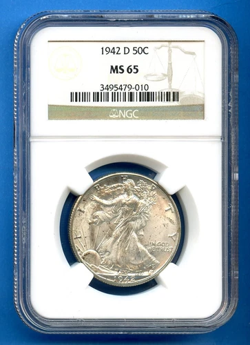 1942 D NGC MS65 Walking Liberty Silver Half Dollar 50c US Mint Coin 1942-D MS-65