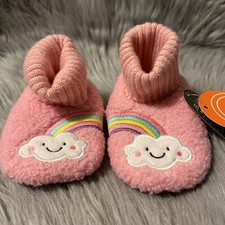 Wonder Nation Slippers Baby Girl's Size 5 Pink Fuzzy Rainbow Bootie Shoes NWT