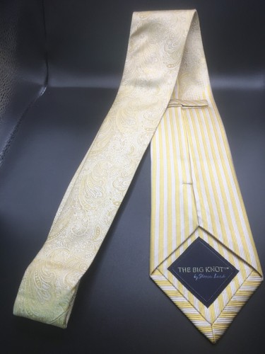 Steven Land Herrenkrawatte mit großem Knoten Paisley gestreift gelb. - Bild 3 von 3