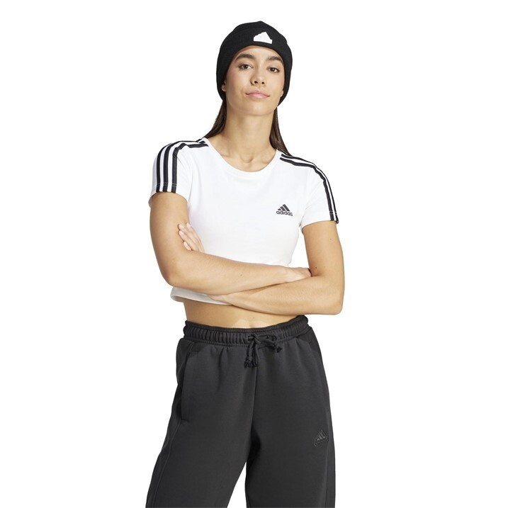 укороченный топ с коротким рукавом adidas Womens Essentials, футболка в 3 полоски