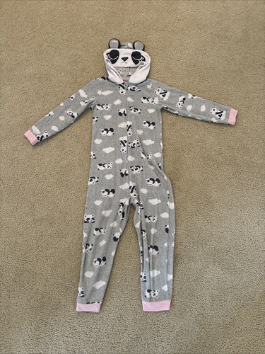 Girls wonder nation size 7–8 1 piece hooded fleece pajama panda bear gray Pink - Picture 1 of 7