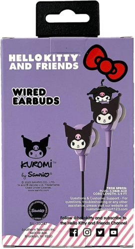 Auriculares con cable Sanrio Hello Kitty KUROMI conector de entrada auxiliar de 3,5 mm micrófono incorporado nuevo en caja - Imagen 2 de 3