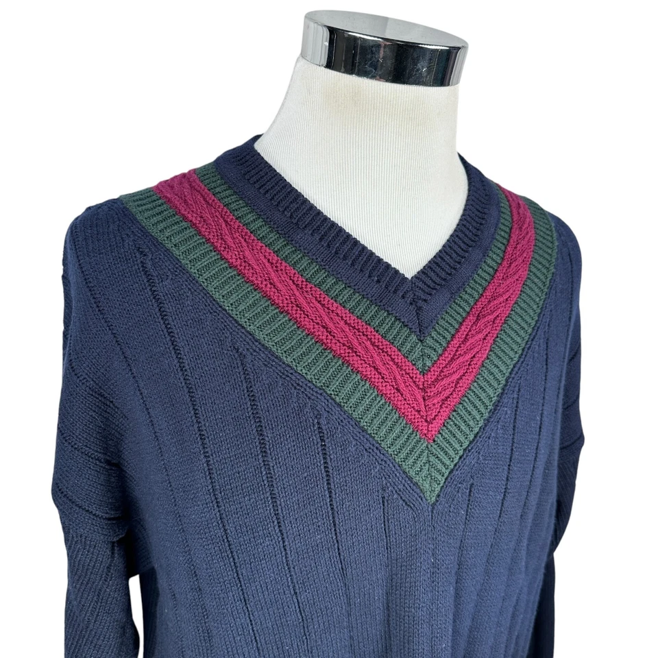 Suéter Tenis Vintage Adirondack Savile Row Para Hombre XL Azul Algodón Cuello en V EE. UU. 90s Foto 2 de 4