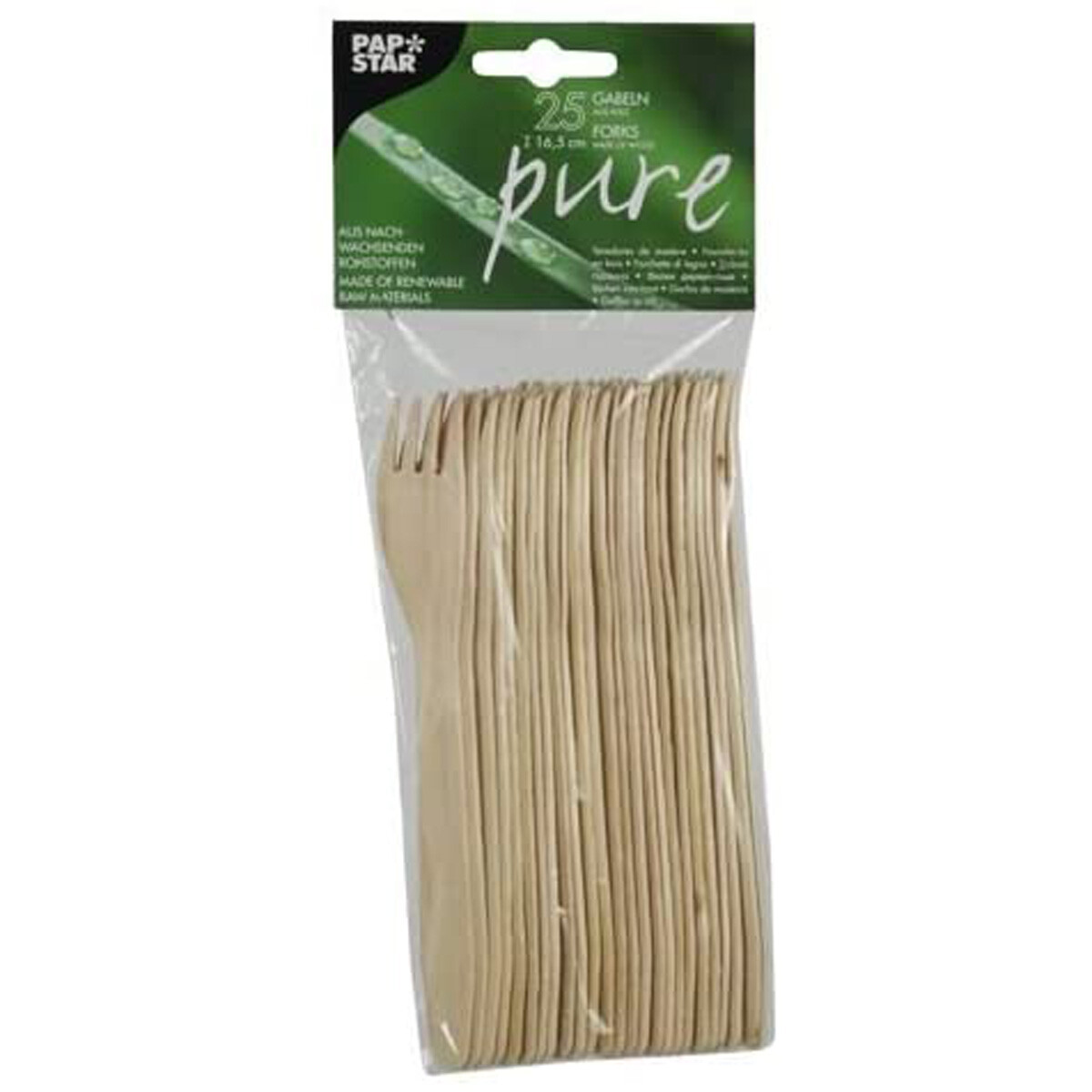 Papstar Desechable Tenedores de Madera Neutro en Sabor Estable 25 Unidad