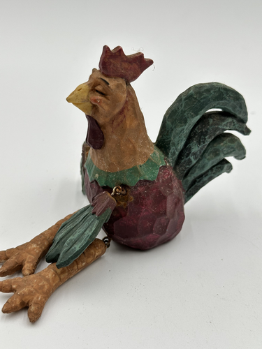 Carved Wooden Rooster Hand Painted Hinged Joint Shelf Sitter 4" Long 6" Sitting - Bild 10 von 11