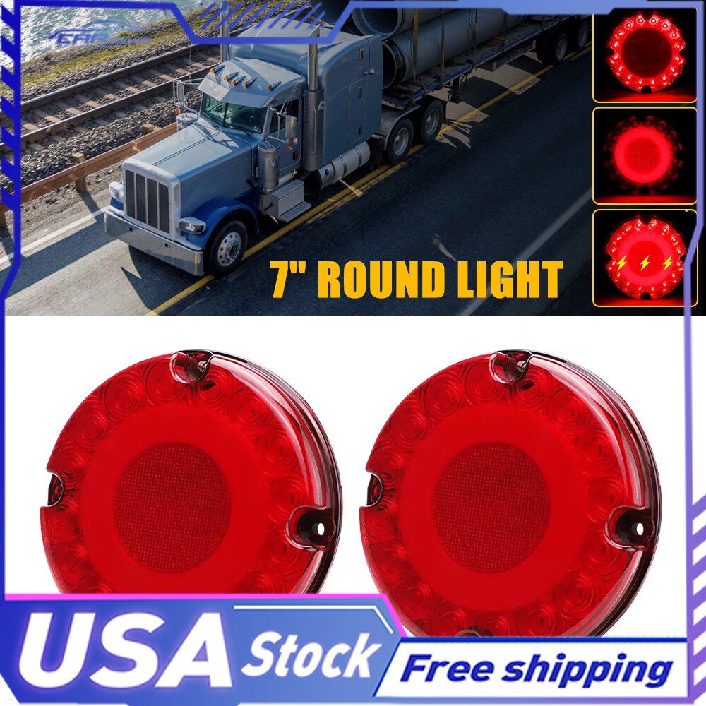 2PCS Red Round LED Truck Trailer Bus Brake Signal Tail Lights QLL