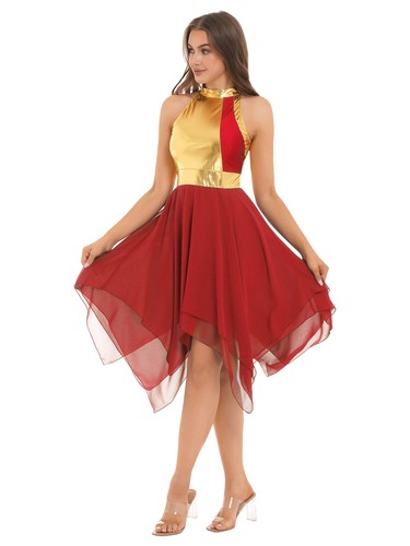 Liturgisches Lobpreis Tanz Anbetung ärmelloses unregelmäßiges Damenkleid mit Farbblock - Bild 61 von 239