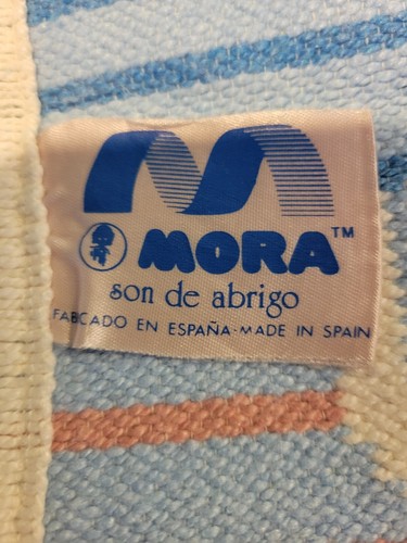 Vintage 90s Mora Spain Throw blanket 100% Cotton Baby Geese Pink Blue 50x60 - Picture 4 of 12
