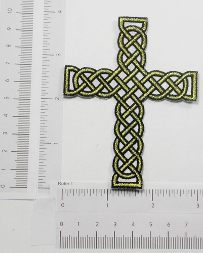 Kreuz Kelten Seil Bügelbild bestickt Patch Applikation Metallic Gold - Bild 13 von 14