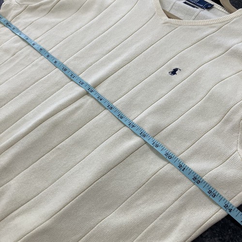 Suéter de golf Polo Ralph Lauren de colección para hombre XL algodón crema cuello en V tejido acanalado en muy buena condición - Imagen 10 de 11