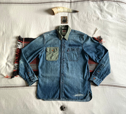 Levis US Army Shirt M Denim Military LVC-ish RRL-ish Vintage 2014 Distress LNWOT - Picture 1 of 24